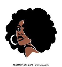 Black Afro African American Girl Woman Lady Vector Portrait Head Face Silhouette,curly Natural Waves Hair Puff Hairstyle Drawing Illustration.Laser Plotter Cutting.Logo.Beauty Salon.T Shirt Print.DIY.