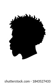 Black Afro African American male portrait face vector silhouette of a hairstyle with curly hair dreadlocks and a beard.Drawing of a human head profile isolated on a white background.Vinyl wall decal.