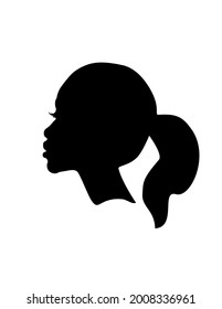 Black Afro African American young girl woman lady vector portrait head face profile silhouette hair ponytail hairstyle.Vinyl wall sticker decal.Laser plotter cutting.T shirt print design. Logo.DIY.Cut