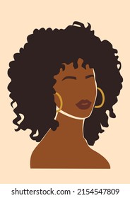 Retrato de mujer negra afro con pelo rizado. Resumen de Retrato Afro.