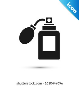 Black Aftershave bottle with atomizer icon isolated on white background. Cologne spray icon. Male perfume bottle.  Vector Illustration