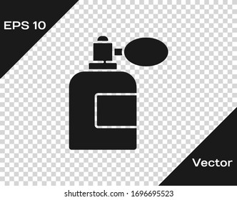 Black Aftershave bottle with atomizer icon isolated on transparent background. Cologne spray icon. Male perfume bottle. Vector Illustration