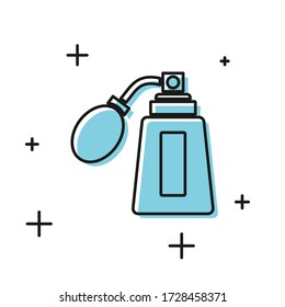 Black Aftershave bottle with atomizer icon isolated on white background. Cologne spray icon. Male perfume bottle.  Vector Illustration