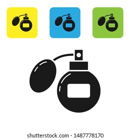 Black Aftershave icon isolated on white background. Cologne spray icon. Male perfume bottle. Set icons colorful square buttons. Vector Illustration