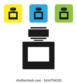 Black Aftershave icon isolated on white background. Cologne spray icon. Male perfume bottle. Set icons colorful square buttons. Vector Illustration