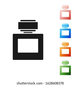 Black Aftershave icon isolated on white background. Cologne spray icon. Male perfume bottle. Set icons colorful. Vector Illustration
