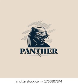 The black, aggressive panther bared its teeth. Vector illustration.