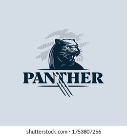 The black, aggressive panther bared its teeth. Vector illustration.
