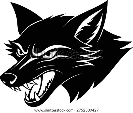 Black aggressive snarling wolf head mascot vector icon