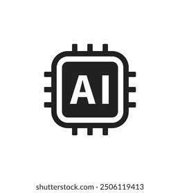 Black AI chip brain isolated on white background. Microchip intelligence sign. Vector icon in flat style