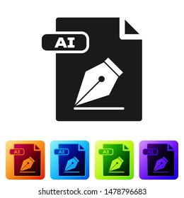 Black AI file document. Download ai button icon isolated on white background. AI file symbol. Set icons in color square buttons. Vector Illustration
