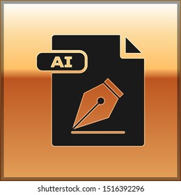 Black AI file document. Download ai button icon isolated on gold background. AI file symbol.  Vector Illustration