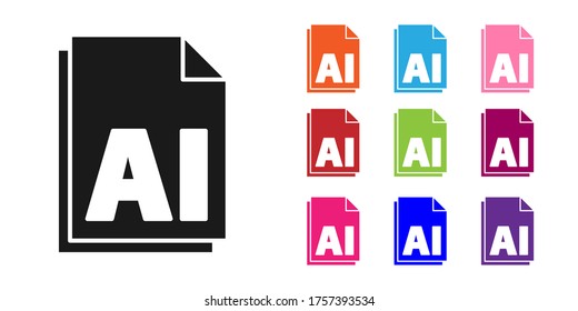 Black AI file document. Download ai button icon isolated on white background. AI file symbol. Set icons colorful. Vector Illustration