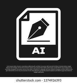 Black AI file document icon. Download ai button icon isolated on black background. AI file symbol. Vector Illustration