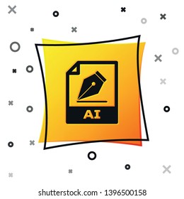 Black AI file document icon. Download ai button icon isolated on white background. AI file symbol. Yellow square button. Vector Illustration