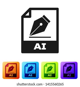 Black AI file document icon. Download ai button icon isolated on white background. AI file symbol. Set icon in color square buttons. Vector Illustration