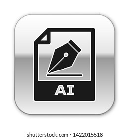 Black AI file document icon. Download ai button icon isolated on white background. AI file symbol. Silver square button. Vector Illustration