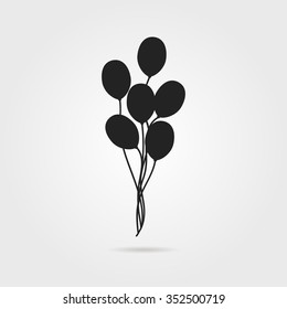 black air balloon icon with shadow. concept of valentine day, recreational, recreation park item, festival. isolated on gray background. flat style trend modern logo design vector illustration