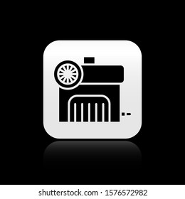 Black Air compressor icon isolated on black background. Silver square button. Vector Illustration