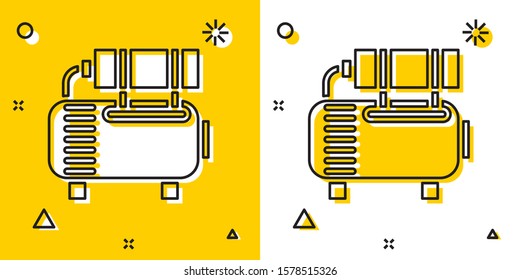 Black Air compressor icon isolated on yellow and white background. Random dynamic shapes. Vector Illustration