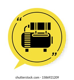 Black Air compressor icon isolated on white background. Yellow speech bubble symbol. Vector Illustration