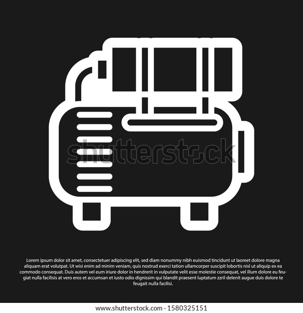 Black Air compressor icon isolated on black\
background.  Vector\
Illustration