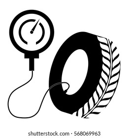 Black air compressor inflating a tire, vector illustration image