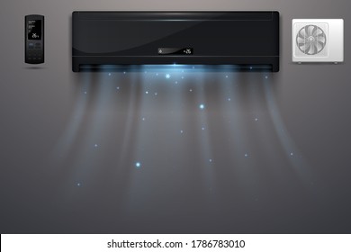Black air conditioner with cold wind effect