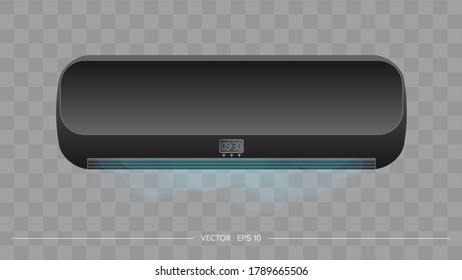 Black air conditioner emits cold 3d. Realistic air conditioner vector.