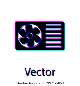 Black Air conditioner with fresh air icon isolated on white background. Split system air conditioning sign. Cool and cold climate control system. Vector Illustration