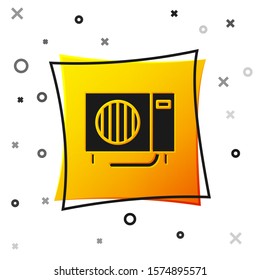 Black Air conditioner icon isolated on white background. Split system air conditioning. Cool and cold climate control system. Yellow square button. Vector Illustration