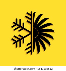 Black Air conditioner icon isolated on yellow background. Long shadow style. Vector.