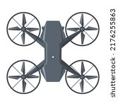Black air drone isolated on white background. Quadcopter top view.