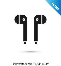 Black Air headphones icon icon isolated on white background. Holder wireless in case earphones garniture electronic gadget.  Vector Illustration