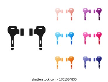 Black Air headphones icon icon isolated on white background. Holder wireless in case earphones garniture electronic gadget. Set icons colorful. Vector Illustration