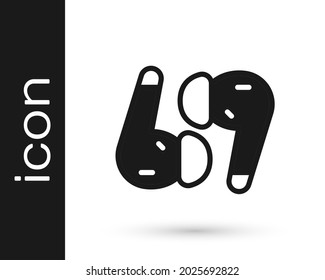 Black Air headphones icon icon isolated on white background. Holder wireless in case earphones garniture electronic gadget.  Vector