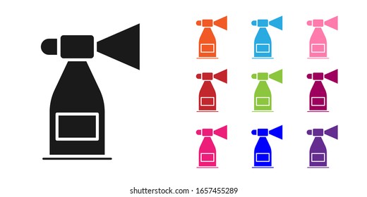 Black Air horn icon isolated on white background. Sport fans or citizens against government and corruption. Set icons colorful. Vector Illustration