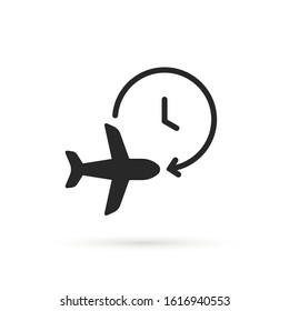 black air plane with timer icon. flat simple style trend modern minimal logotype graphic design element isolated on white background. concept of information icon for airline or terminal board