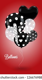 Black airbaloons with white dots drawing on red background.