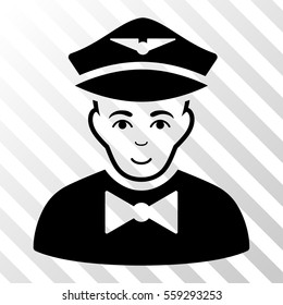 Black Airline Steward interface toolbar icon. Vector pictogram style is a flat symbol on diagonal hatch transparent background.