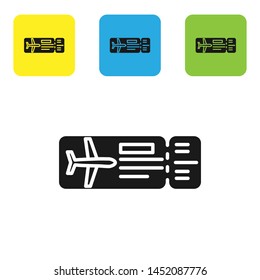 Black Airline ticket icon isolated on white background. Plane ticket. Set icons colorful square buttons. Vector Illustration