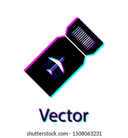 Black Airline ticket icon isolated on white background. Plane ticket.  Vector Illustration