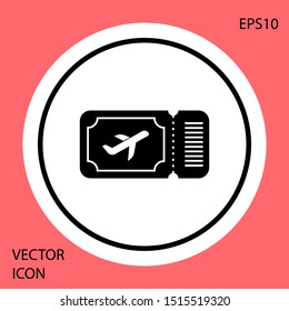 Black Airline ticket icon isolated on red background. Plane ticket. White circle button. Vector Illustration