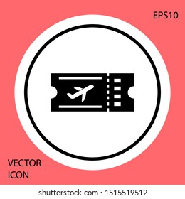 Black Airline ticket icon isolated on red background. Plane ticket. White circle button. Vector Illustration