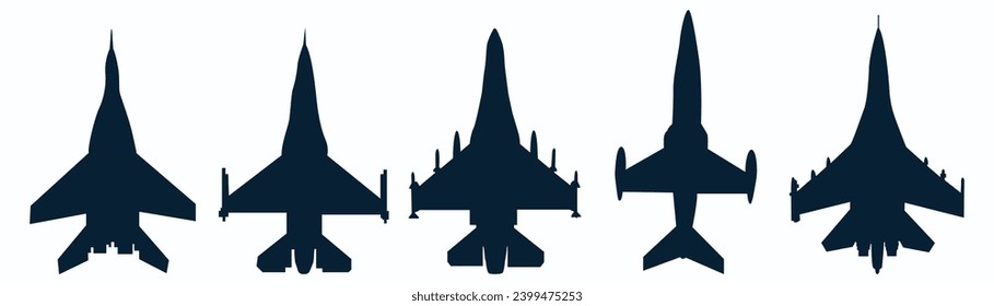 Black, airplane, icon, collection, Set of black plane, silhouette, icon, material, Black airplanes,  jet fighter,