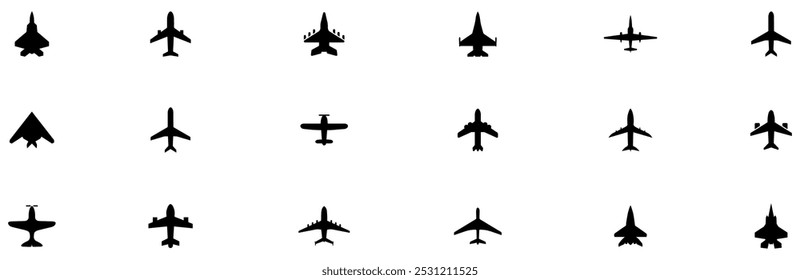 Black airplane icon collection. Set of black plane silhouette icon. Vector Illustration. Vector Graphic. EPS 10	
