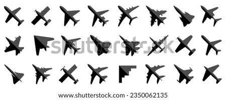 Black airplane icon collection. Set of black plane silhouette icon. Aircraft, plane, airplane, jet icon collection [[stock_photo]] © 