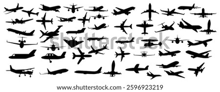 Black airplane icon collection. Set of black plane silhouette icon
