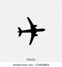 Black airplane icon. Vector graphics.