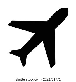 Black airplane icon vector illustration isolated on white background. Silhouette of an airplane on bottom or top view.